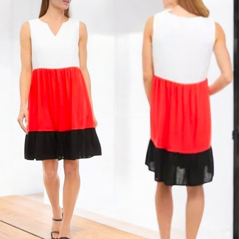 PERCEPTIONS Sleeveless Color Block Linen Midi‎ Dress Medium New With Tags